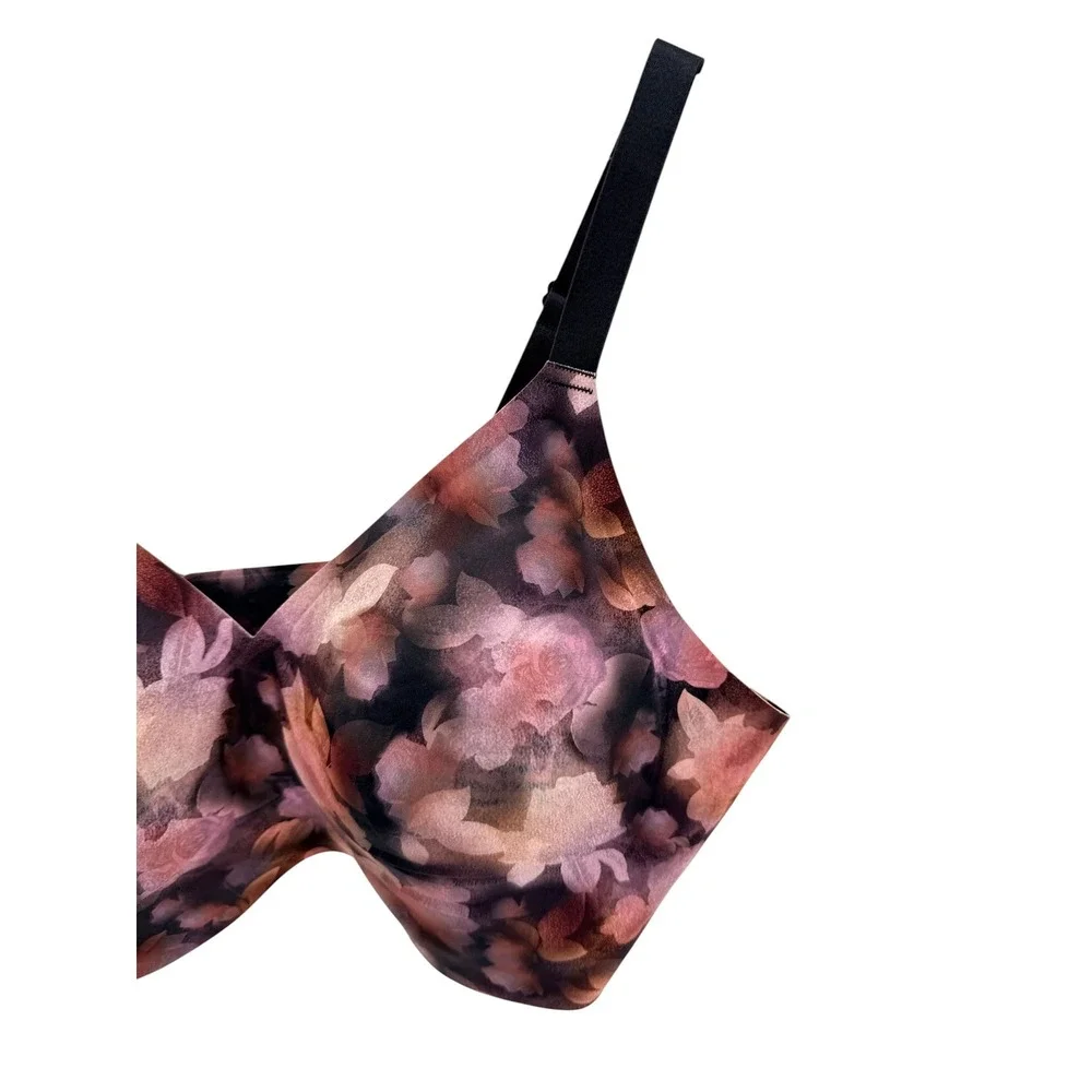 EBY Seamless Wireless Bra XLDD Dark Floral Plunge Bralette Adjustable Straps NEW